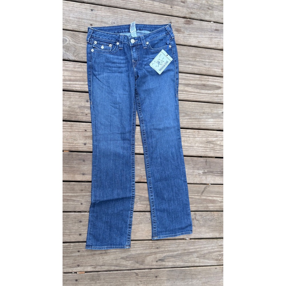 True Religion Straight Jeans 32 Brown Flower Embroidered Flap Pocket WLH572FJ2